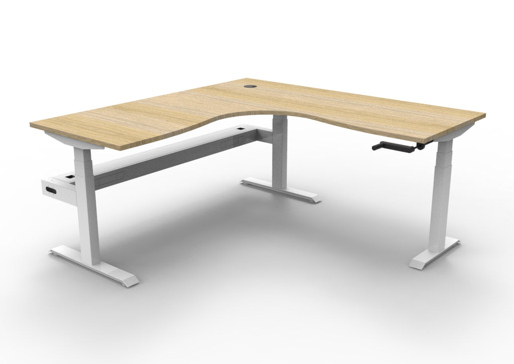 Rapidline Boost Crank Corner Workstation 1800 x 1800 x 750mm with Cable Tray Natural Oak / White Satin