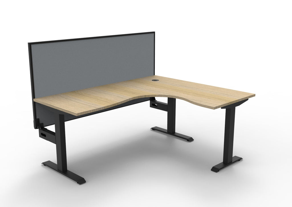 Rapidline Boost Static Corner Workstation 1800 x 1500 x 750mm with Screen Natural Oak / Black Satin