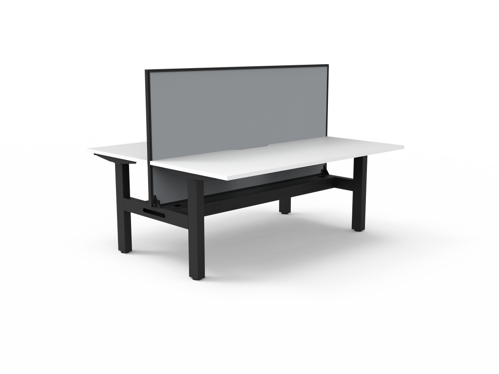 Rapidline Boost Static Back to Back Workstation 1500 x 750mm with Screen and Cable Tray Natural White / Black Satin