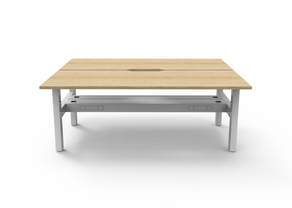 Rapidline Boost Static Back to Back Workstation 1500 x 750mm with Cable Tray Natural Oak / White Satin