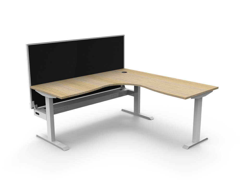 Rapidline Boost Static Corner Workstation 1800 x 1800 x 750mm with Screen and Cable Tray Natural Oak / White Satin