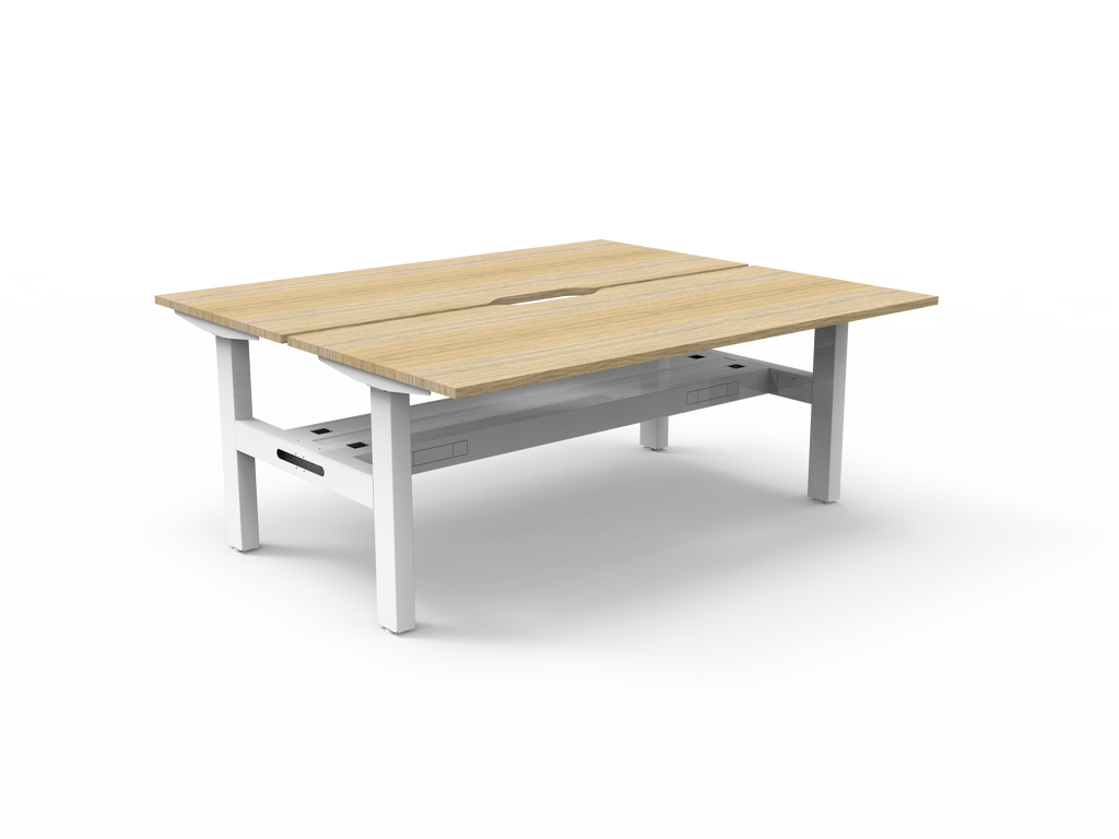 Rapidline Boost Static Back to Back Workstation 1500 x 750mm with Cable Tray Natural Oak / White Satin