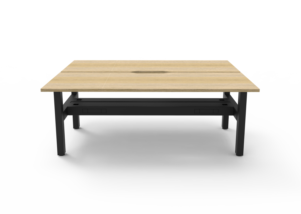 Rapidline Boost Static Back to Back Workstation 1500 x 750mm with Cable Tray Natural Oak / Black Satin