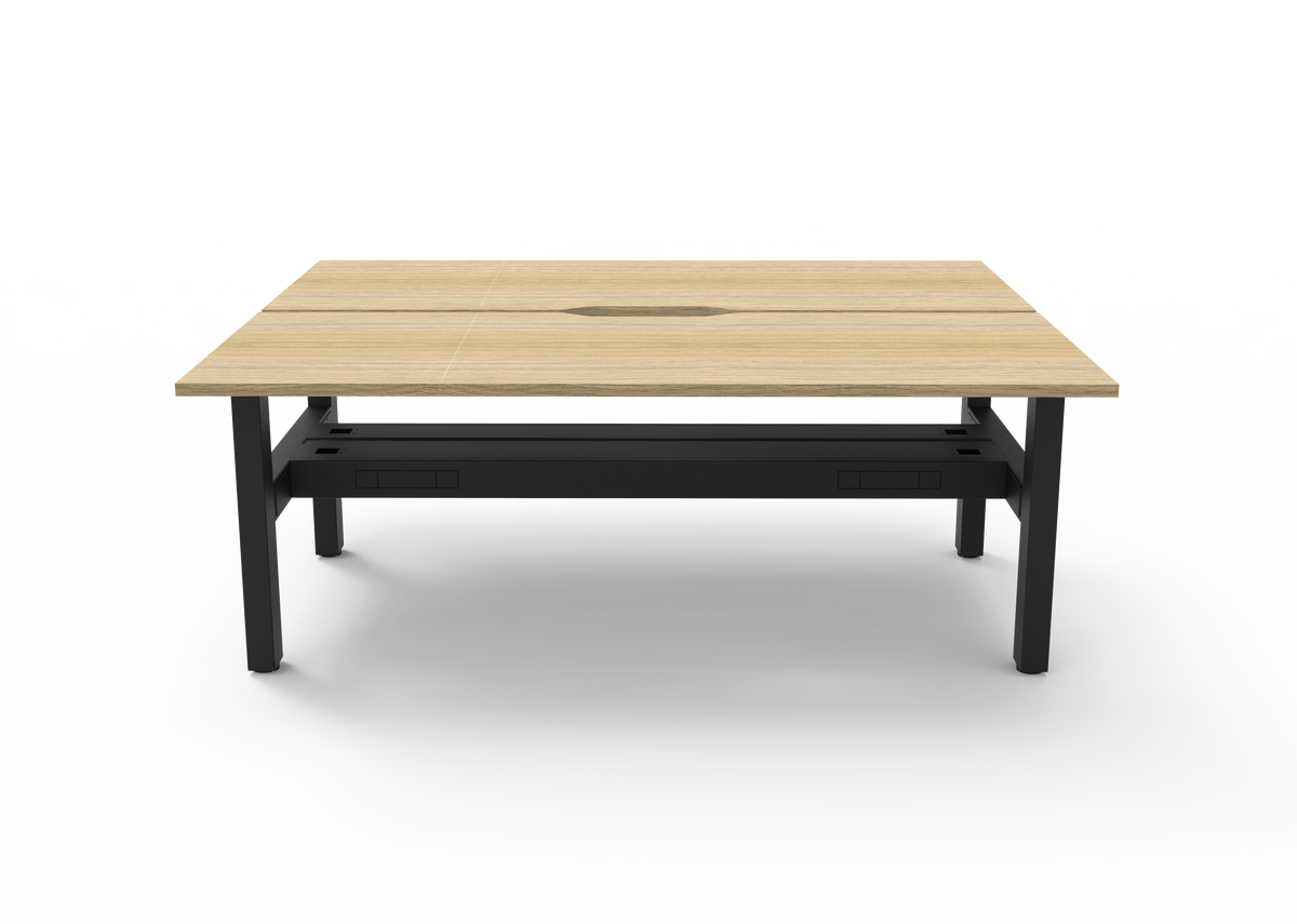 Rapidline Boost Static Back to Back Workstation 1500 x 750mm with Cable Tray Natural Oak / Black Satin