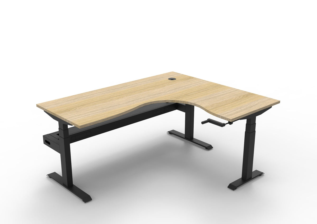 Rapidline Boost Crank Corner Workstation 1800 x 1500 x 750mm with Cable Tray Natural Oak / Black Satin