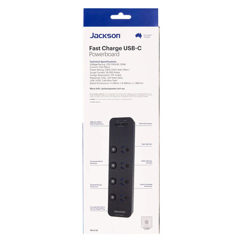 Jackson Fast Charge USB-C Powerboard Switch 4 Outlet Black
