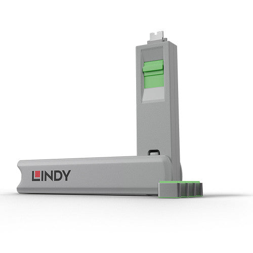 Lindy USB C Port Blocker 4 Pack + Key Green