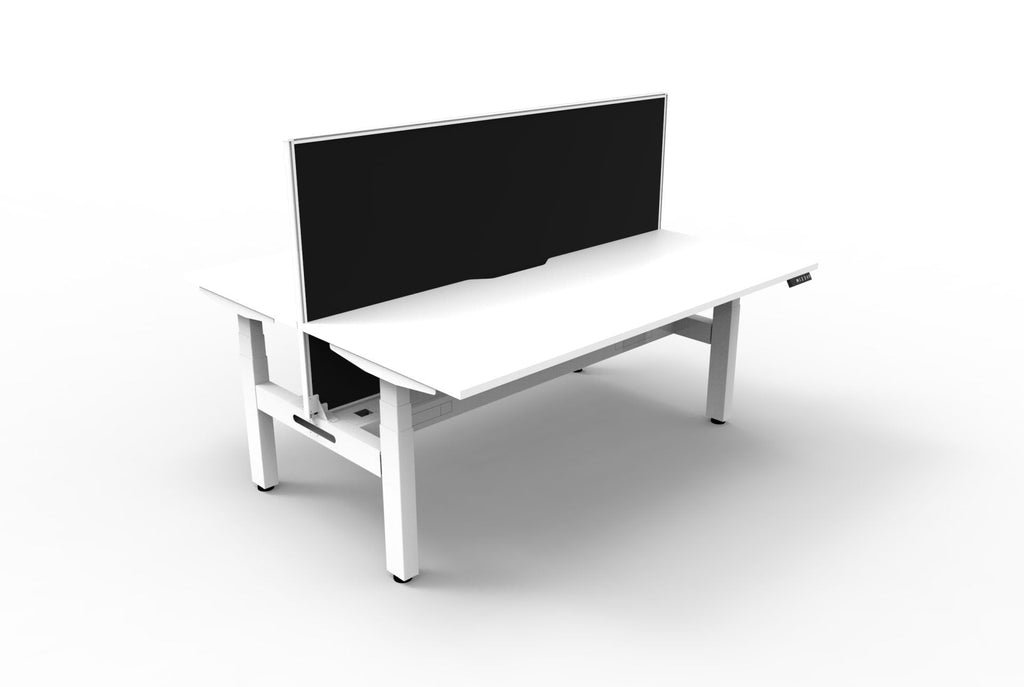 Rapidline Boost Plus Back to Back Workstation 1500 x 750mm with Screen and Cable Tray Natural White / White Satin