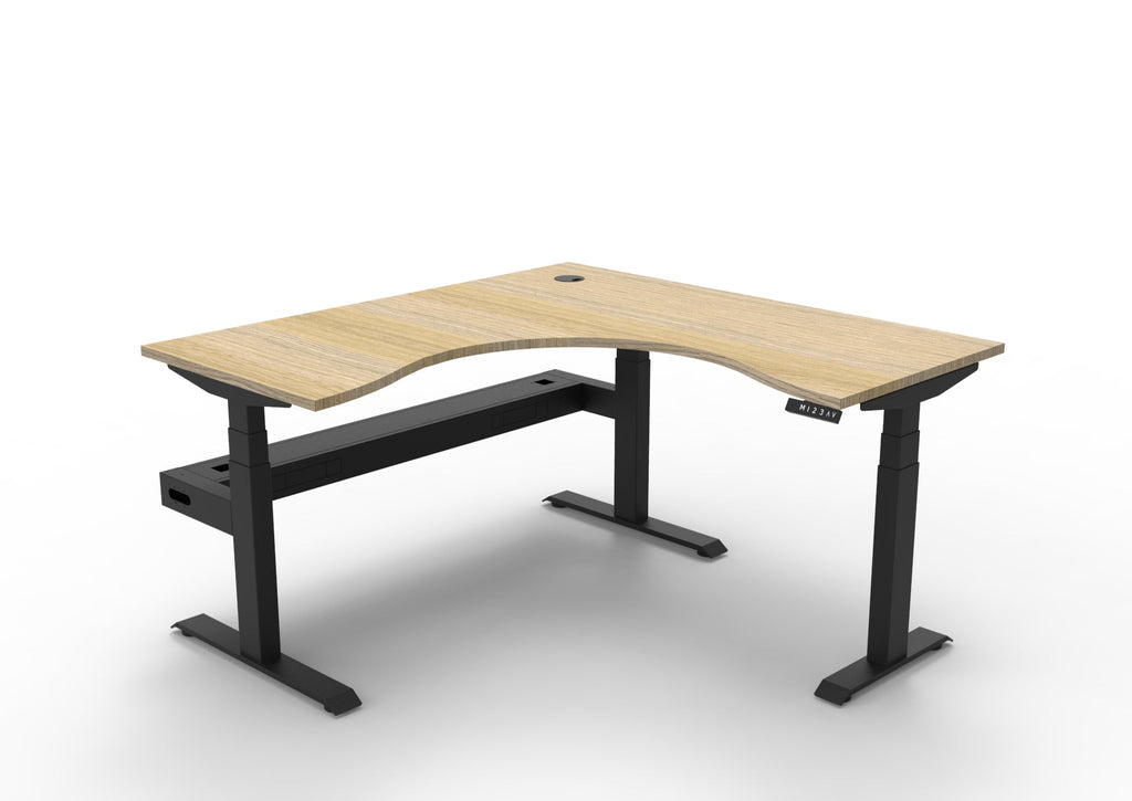 Rapidline Boost Plus Corner Workstation 1500 x 1500 x 750mm with Cable Tray Natural Oak / Black Satin