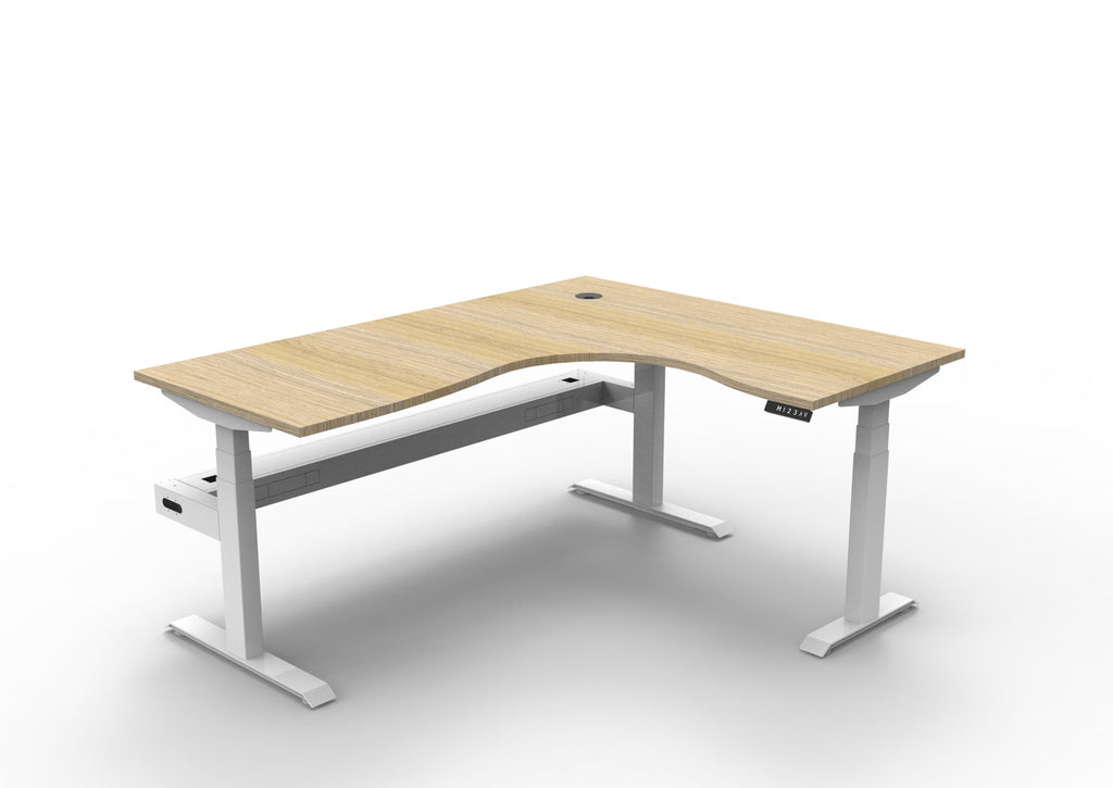 Rapidline Boost Plus Corner Workstation 1800 x 1500 x 750mm with Cable Tray Natural Oak / White Satin
