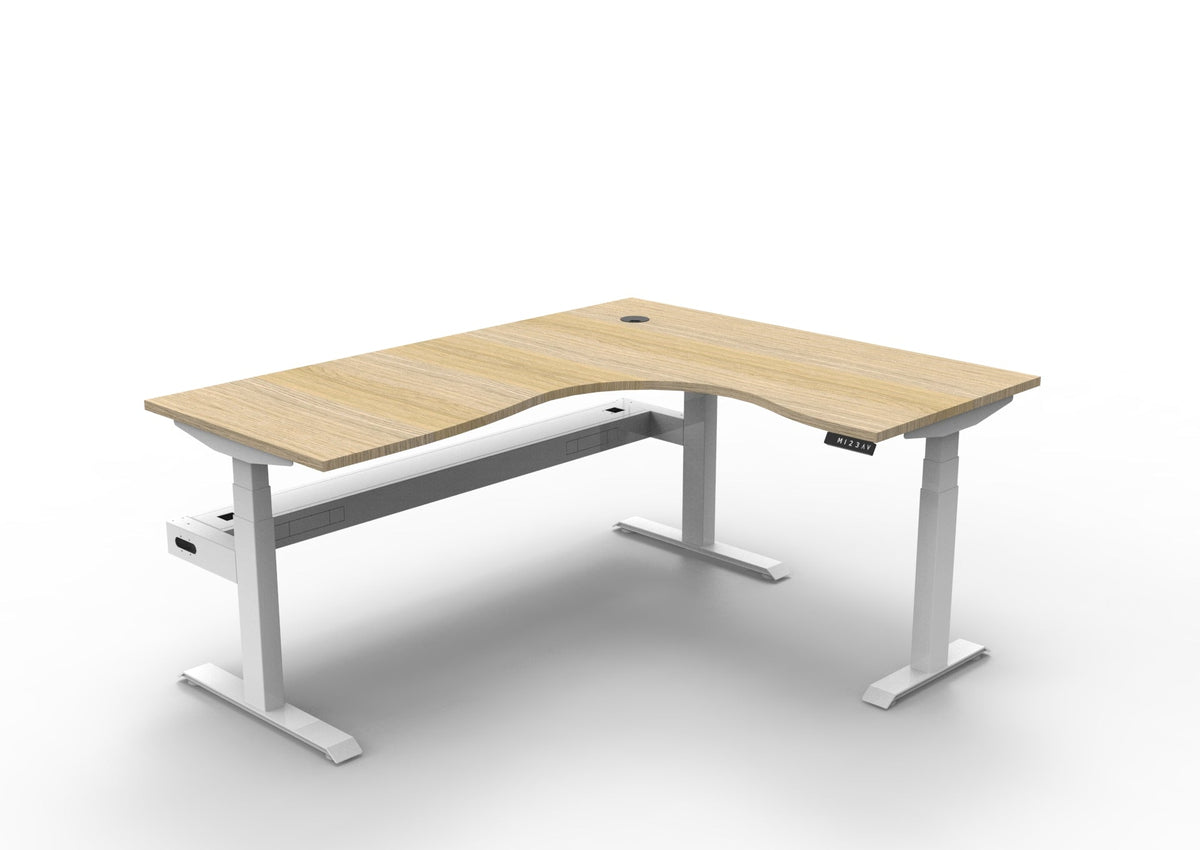 Rapidline Boost Plus Corner Workstation 1800 x 1500 x 750mm with Cable Tray Natural Oak / White Satin