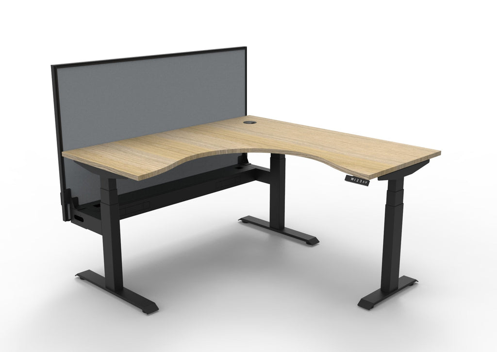 Rapidline Boost Plus Corner Workstation 1500 x 1500 x 750mm with Screen and Cable Tray Natural Oak / Black Satin