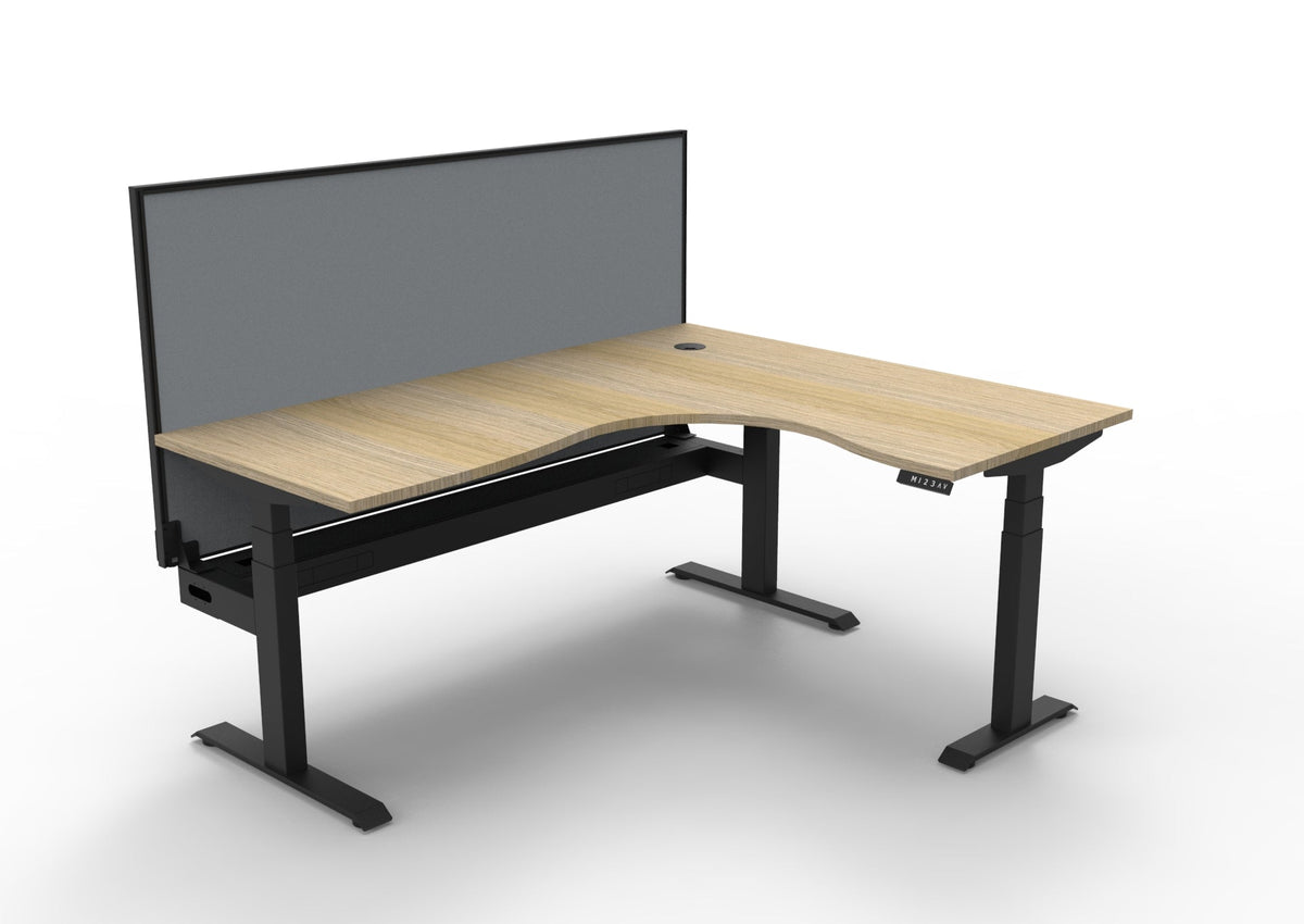 Rapidline Boost Plus Corner Workstation 1800 x 1500 x 750mm with Screen and Cable Tray Natural Oak / Black Satin