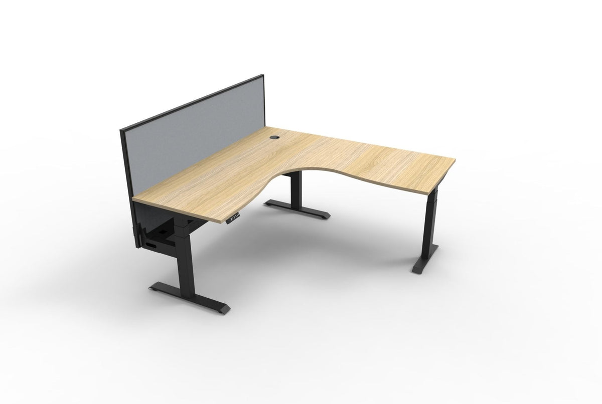 Rapidline Boost Plus Corner Workstation 1800 x 1800 x 750mm with Screen and Cable Tray Natural Oak / Black Satin