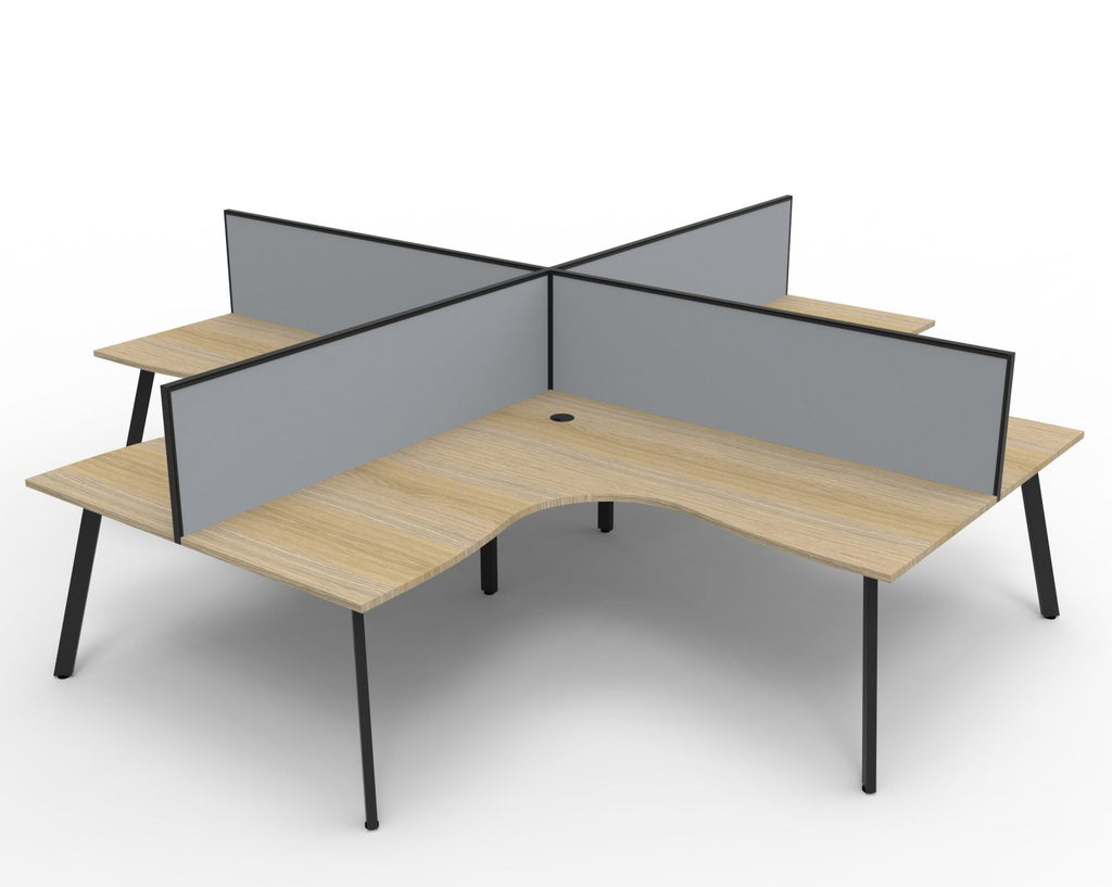 Rapidline Eternity Leg Corner Workstation 1500 x 1500 x 750mm with Screen Natural Oak / Black Satin