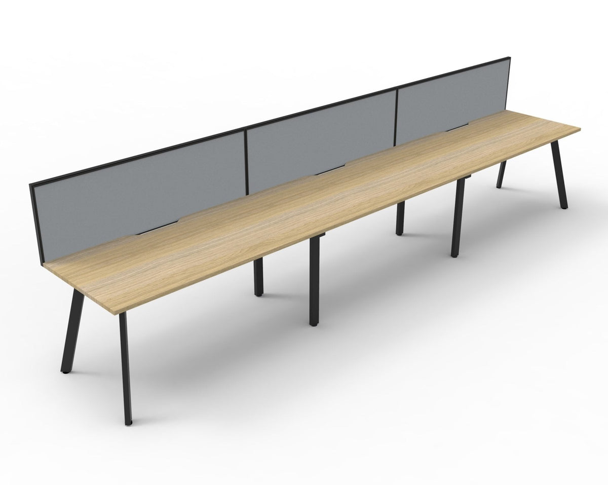 Rapidline Eternity Single Sided 3 Person Workstation 1200 x 750mm with Screen Natural Oak / Black Satin