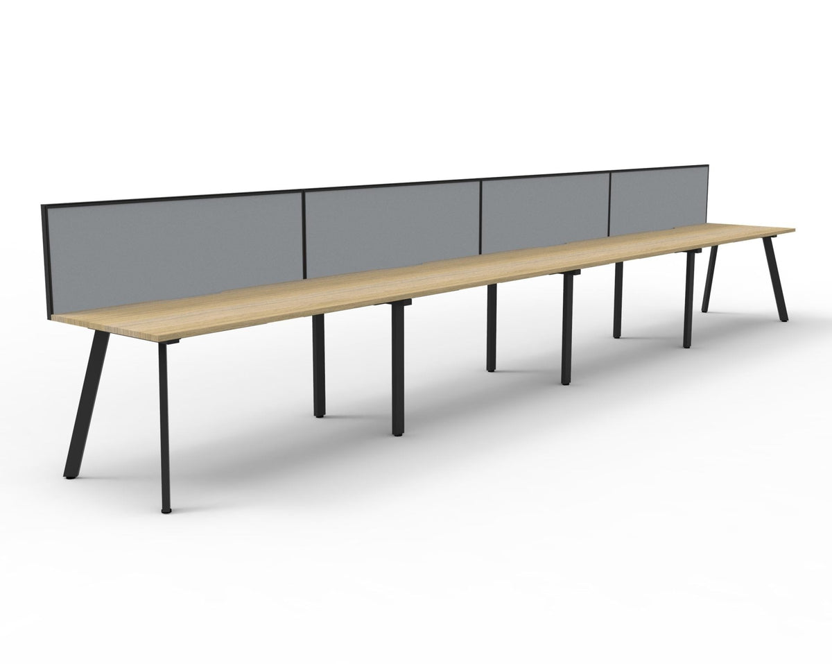 Rapidline Eternity Single Sided 4 Person Workstation 1200 x 750mm with Screen Natural Oak / Black Satin