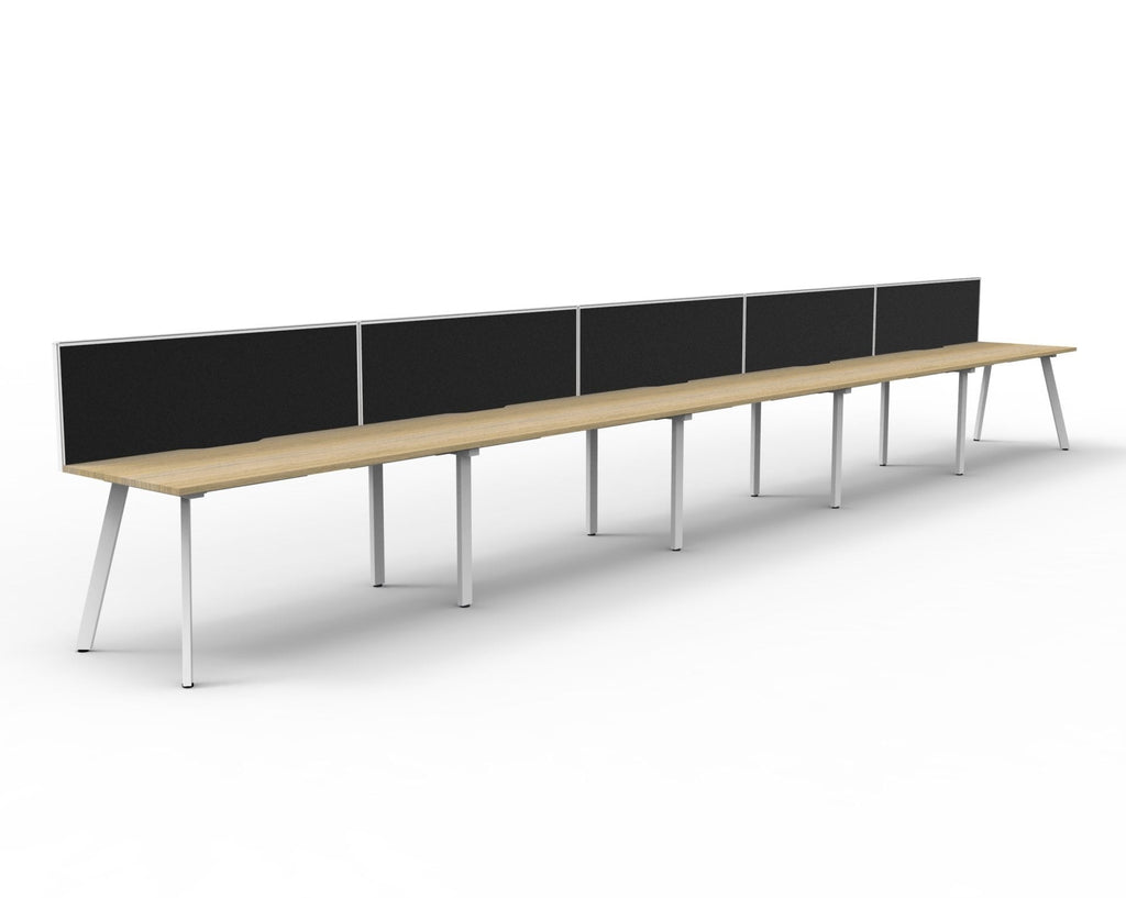 Rapidline Eternity Single Sided 5 Person Workstation 1500 x 750mm with Screen Natural Oak / White Satin