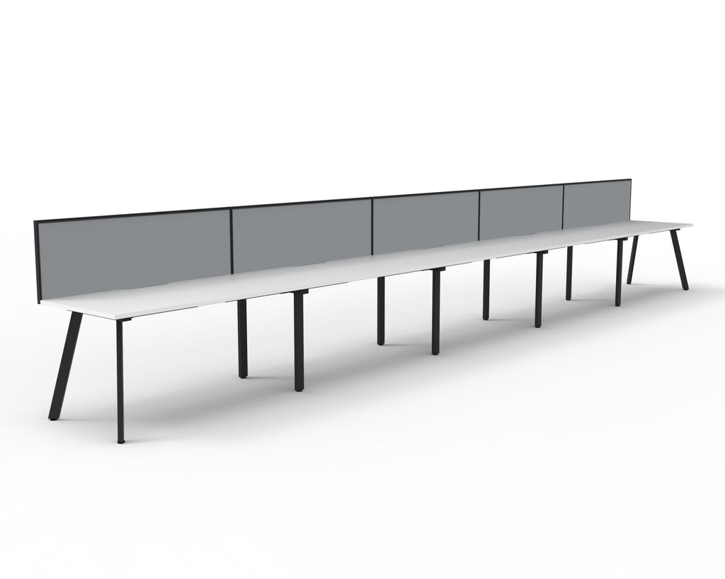 Rapidline Eternity Single Sided 5 Person Workstation 1200 x 750mm with Screen Natural White / Black Satin