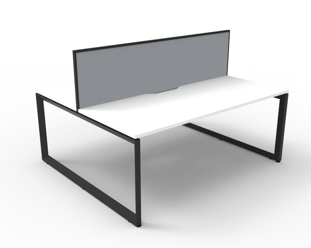 Rapidline Deluxe Infinity Back to Back 2 Person Workstation Loop Leg 1200 x 750mm with Screen Natural White / White Satin