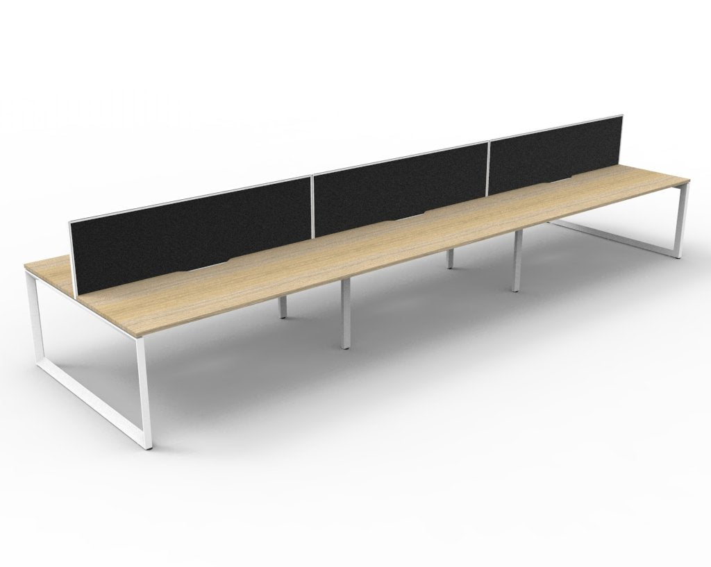 Rapidline Deluxe Infinity Back to Back 6 Person Workstation Loop Leg 1800 x 750mm with Screen Natural Oak / White Satin