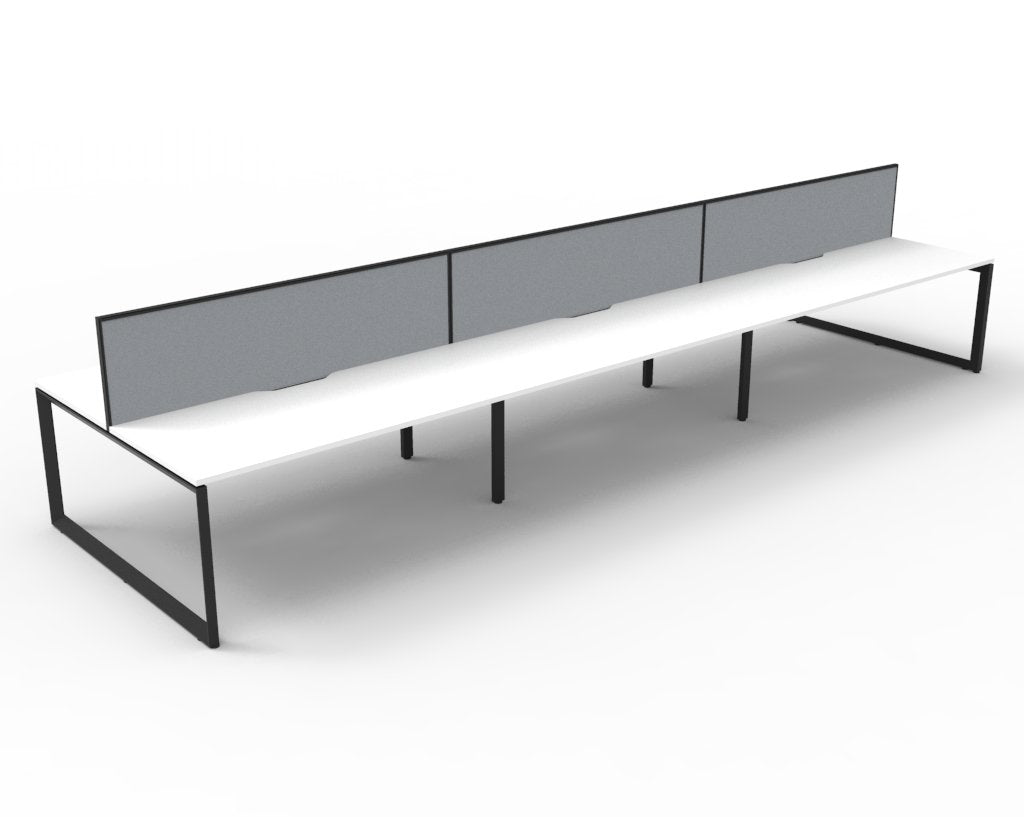 Rapidline Deluxe Infinity Back to Back 6 Person Workstation Loop Leg 1800 x 750mm with Screen Natural White / Black Satin