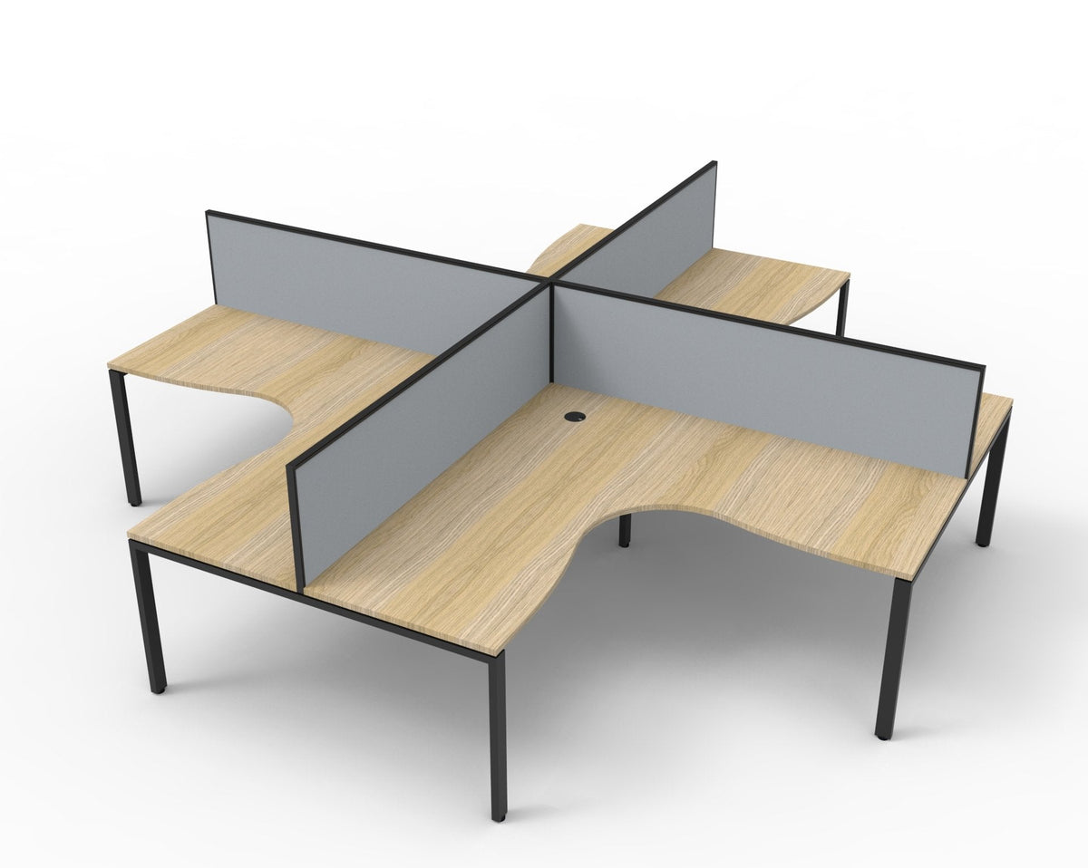 Rapidline Deluxe Infinity 4 Person Corner Workstation Profile Leg 1500 x 1500mm with Screen Natural Oak / Black Satin