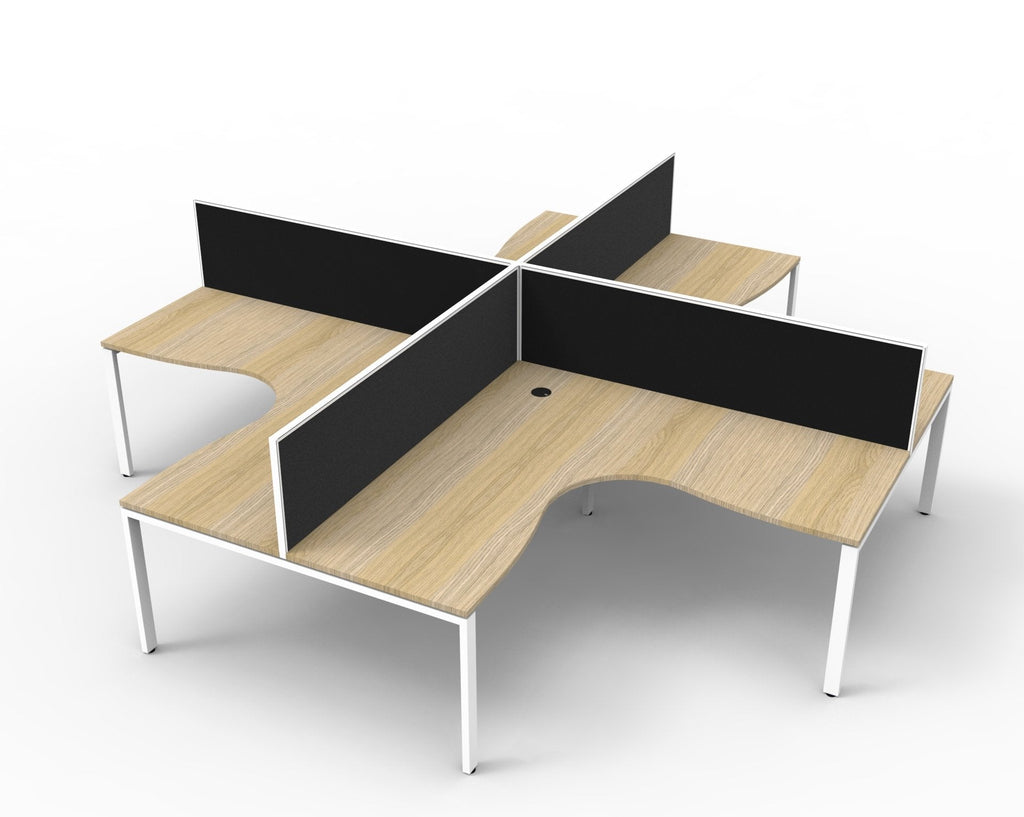 Rapidline Deluxe Infinity 4 Person Corner Workstation Profile Leg 1800 x 1500mm with Screen Natural Oak / White Satin