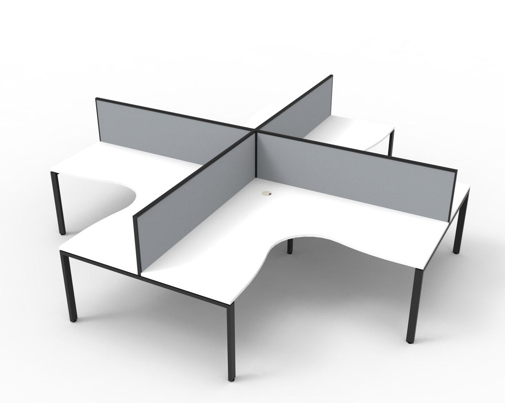 Rapidline Deluxe Infinity 4 Person Corner Workstation Profile Leg 1500 x 1500mm with Screen Natural White / Black Satin