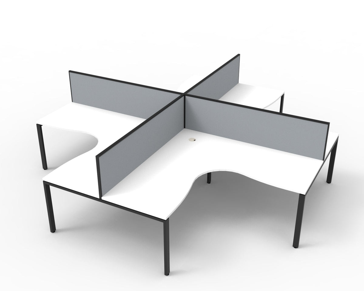 Rapidline Deluxe Infinity 4 Person Corner Workstation Profile Leg 1800 x 1500mm with Screen Natural White Black Satin