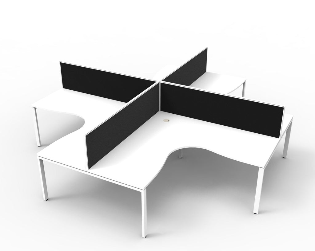 Rapidline Deluxe Infinity 4 Person Corner Workstation Profile Leg 1800 x 1500mm with Screen Natural White / White Satin