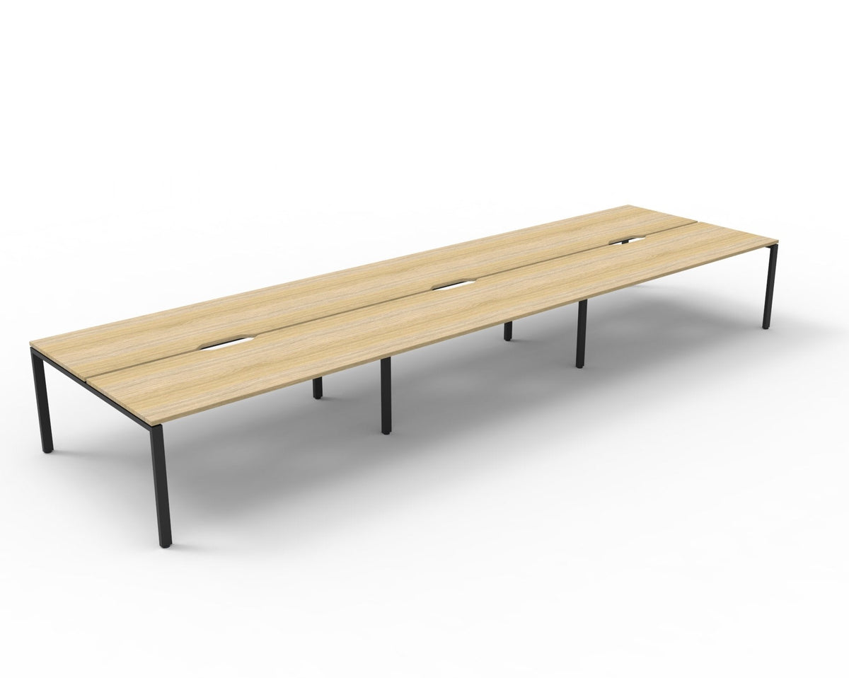 Rapidline Deluxe Infinity Back to Back 6 Person Workstation Profile Leg 1500 x 750mm Natural Oak / Black Satin