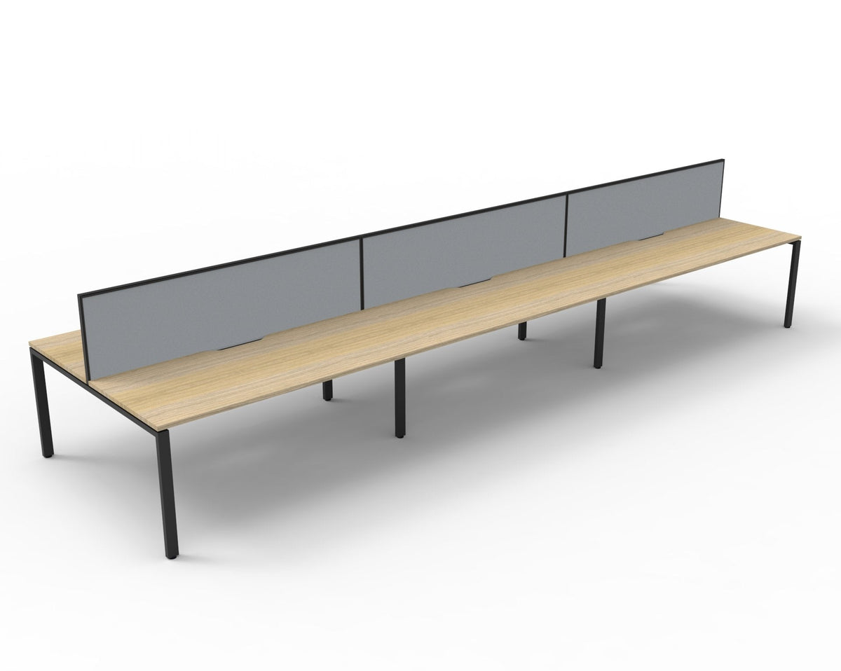 Rapidline Deluxe Infinity Back to Back 6 Person Workstation Profile Leg 1800 x 750mm with Screen Natural Oak / Black Satin