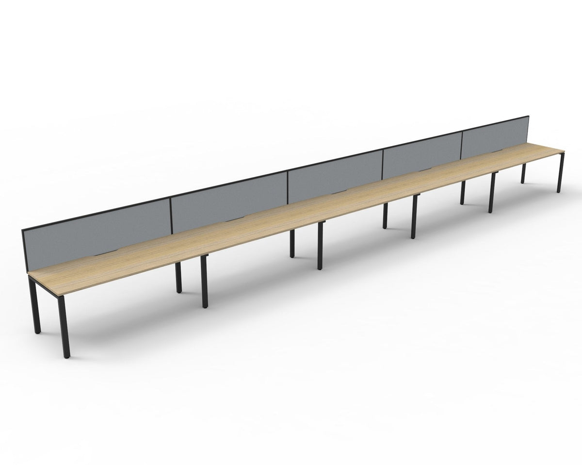 Rapidline Deluxe Infinity Single Sided 5 Person Workstation Profile Leg 1800 x 750mm with Screen Natural Oak / Black Satin