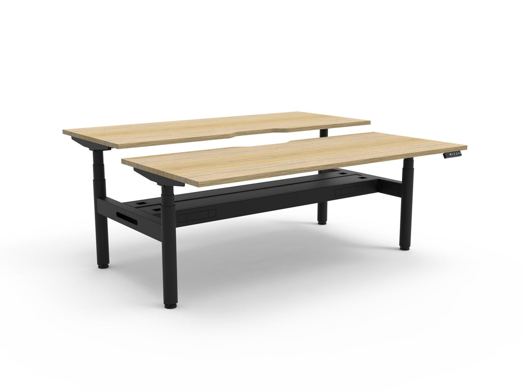 Rapidline Halo Plus Back to Back Workstation 1200 x 750mm with Cable Tray Natural Oak / Black Satin