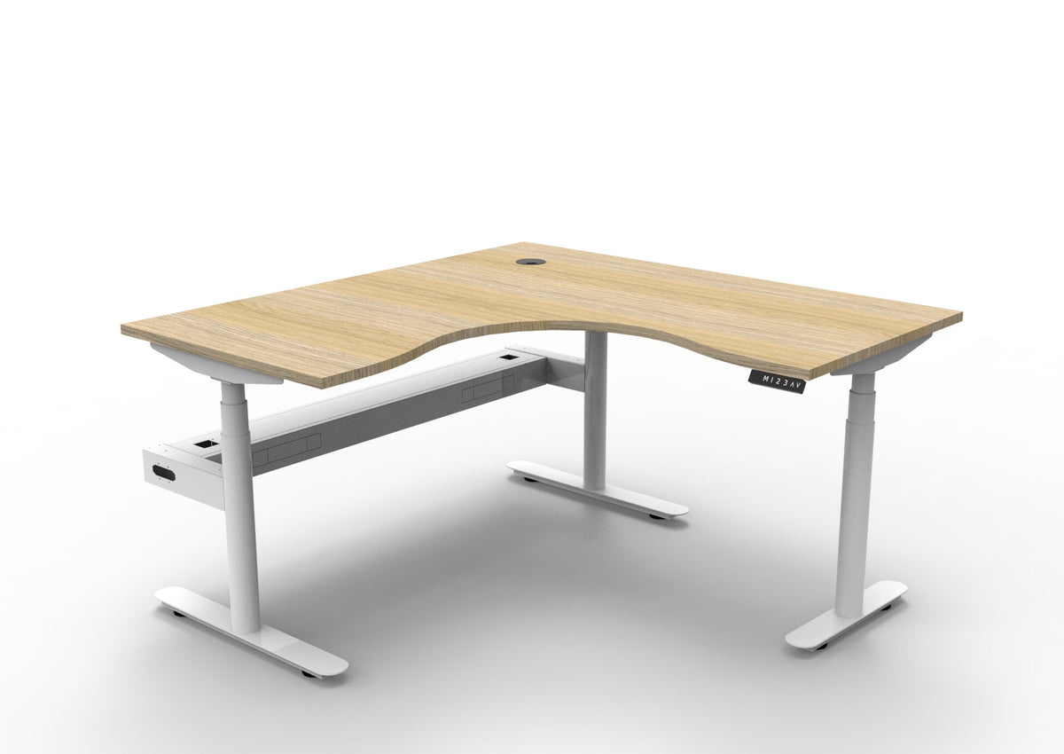 Rapidline Halo Plus Corner Workstation 1500 x 1500 x 750mm with Cable Tray Natural Oak / White Satin