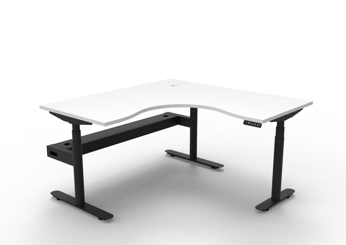 Rapidline Halo Plus Corner Workstation 1500 x 1500 x 750mm with Cable Tray Natural White / Black Satin