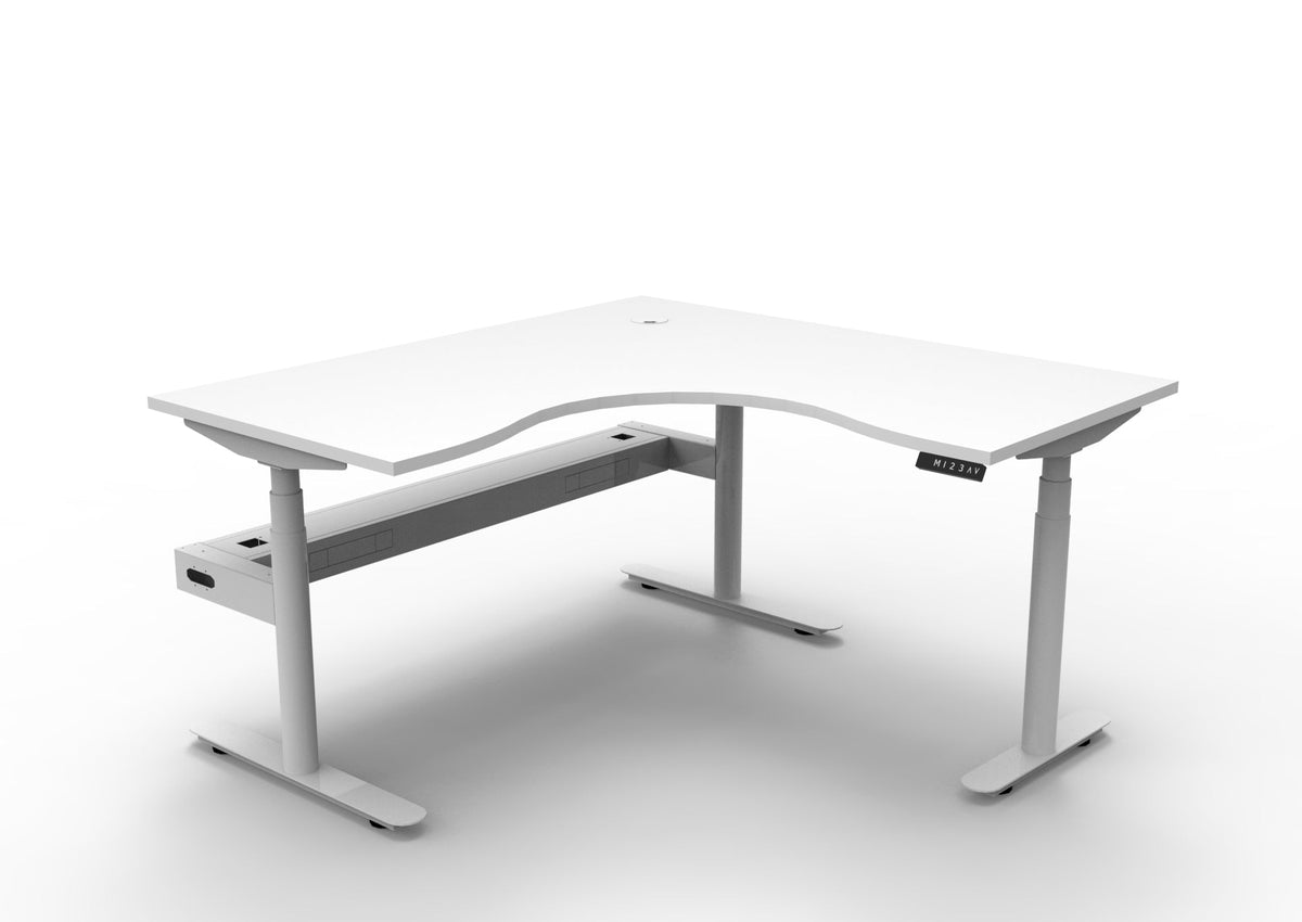 Rapidline Halo Plus Corner Workstation 1500 x 1500 x 750mm with Cable Tray Natural White / White Satin