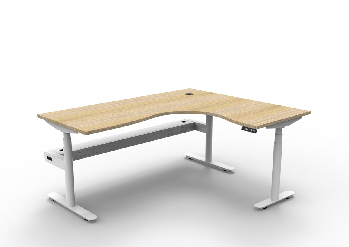 Rapidline Halo Plus Corner Workstation 1800 x 1500 x 750mm with Cable Tray Natural Oak / White Satin