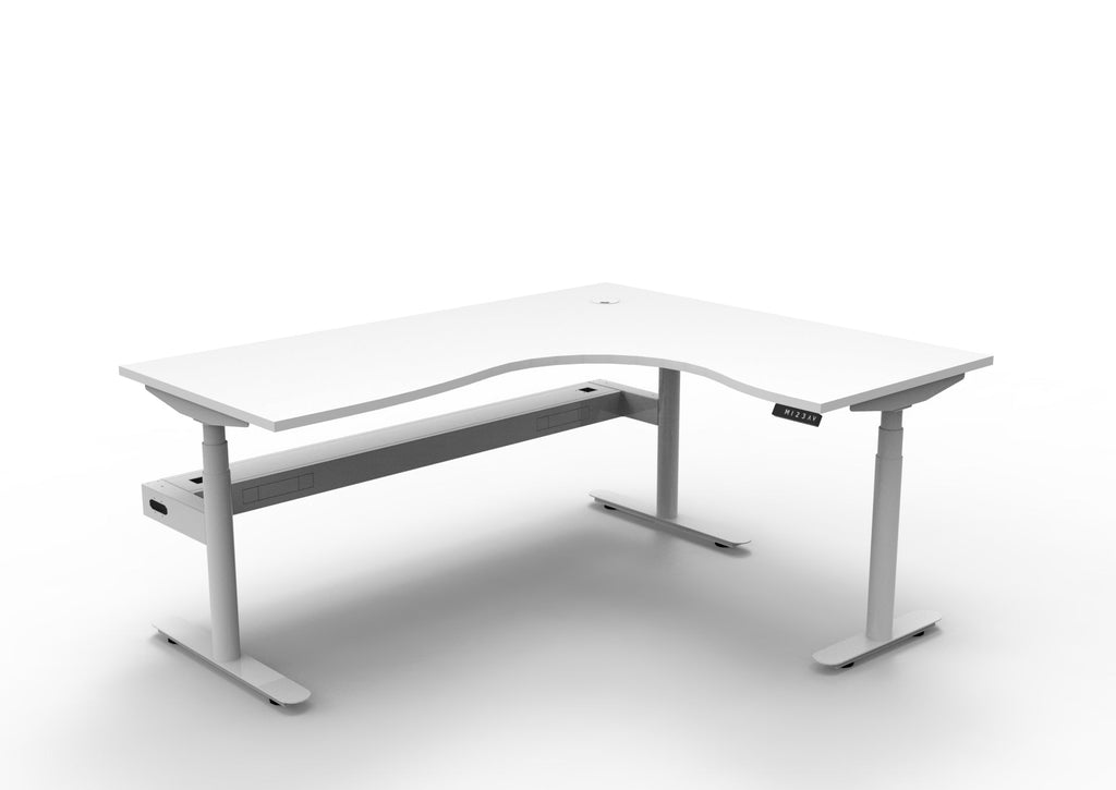 Rapidline Halo Plus Corner Workstation 1800 x 1500 x 750mm with Cable Tray Natural White / White Satin