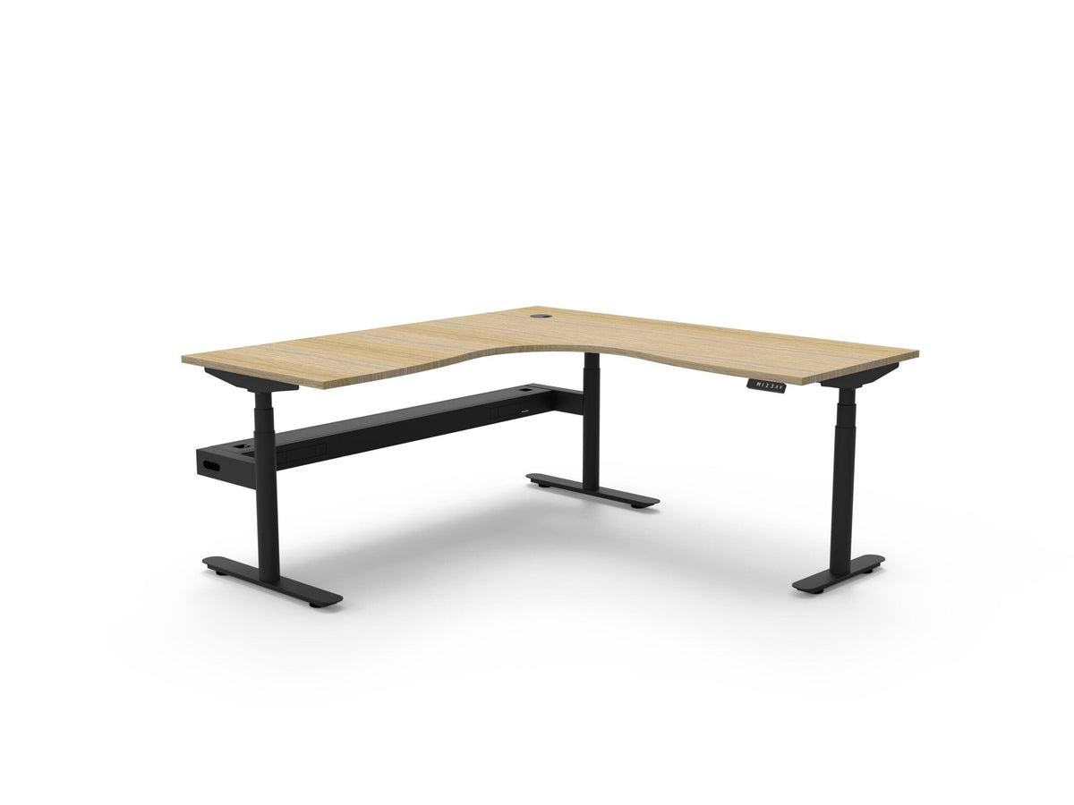 Rapidline Halo Plus Corner Workstation 1800 x 1800 x 750mm with Cable Tray Natural Oak / Black Satin
