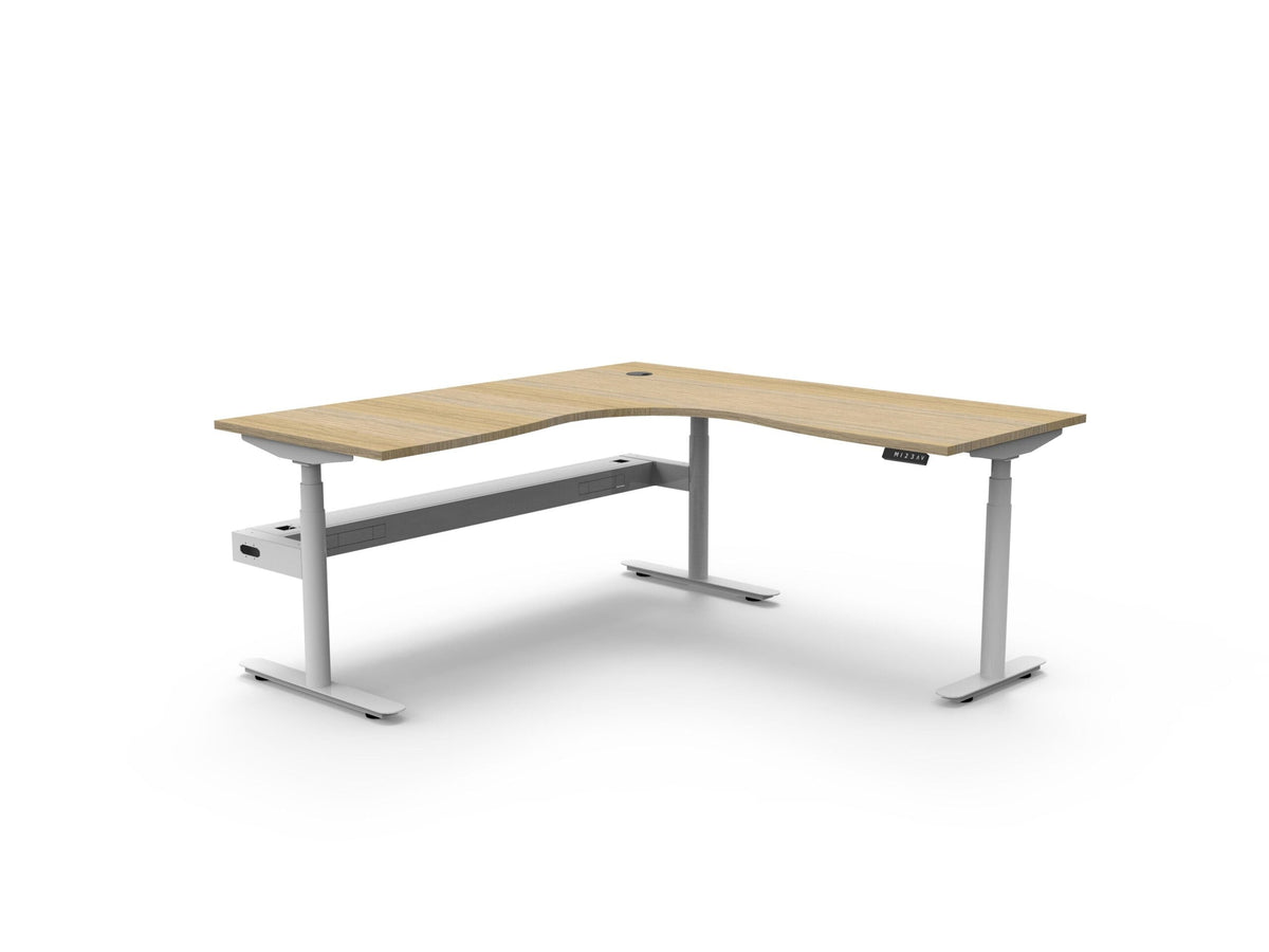 Rapidline Halo Plus Corner Workstation 1800 x 1800 x 750mm with Cable Tray Natural Oak / White Satin