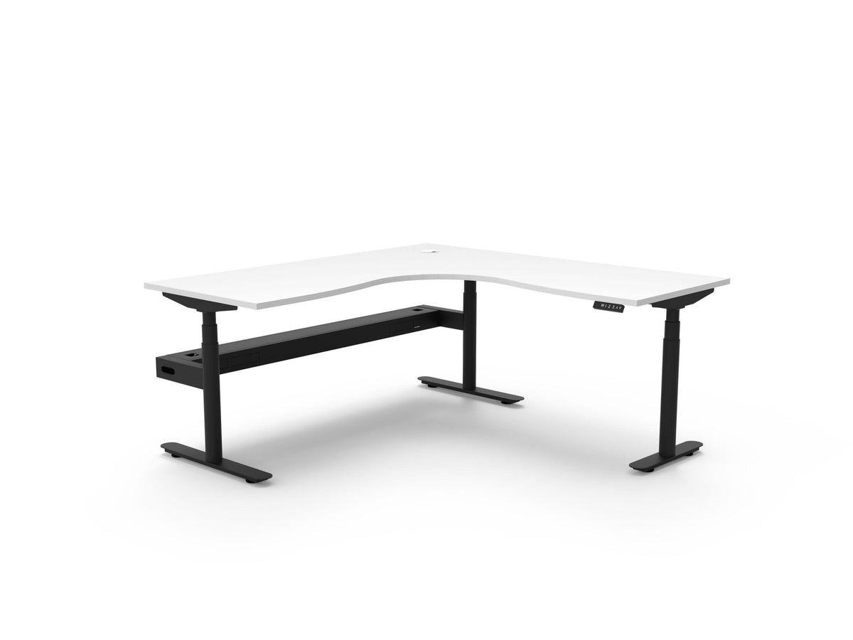 Rapidline Halo Plus Corner Workstation 1800 x 1800 x 750mm with Cable Tray Natural White / Black Satin