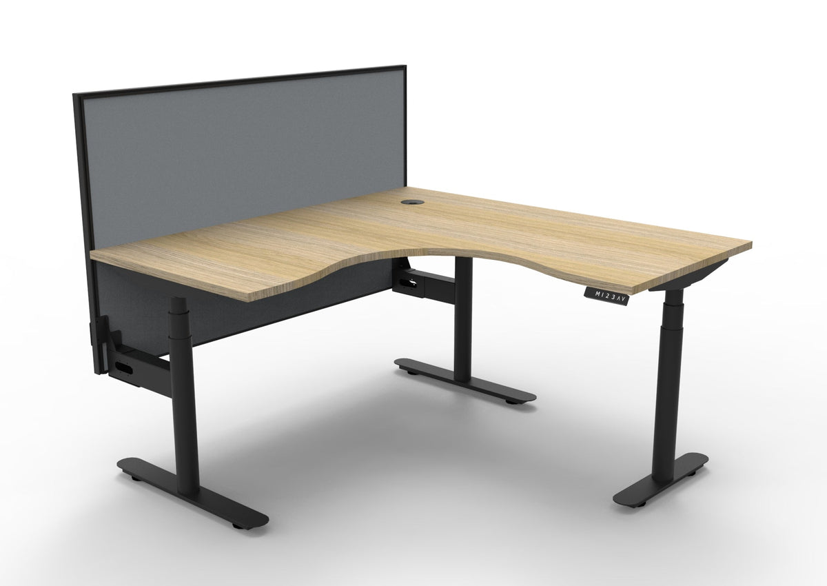 Rapidline Halo Plus Corner Workstation 1500 x 1500 x 750mm with Screen Natural Oak / Black Satin