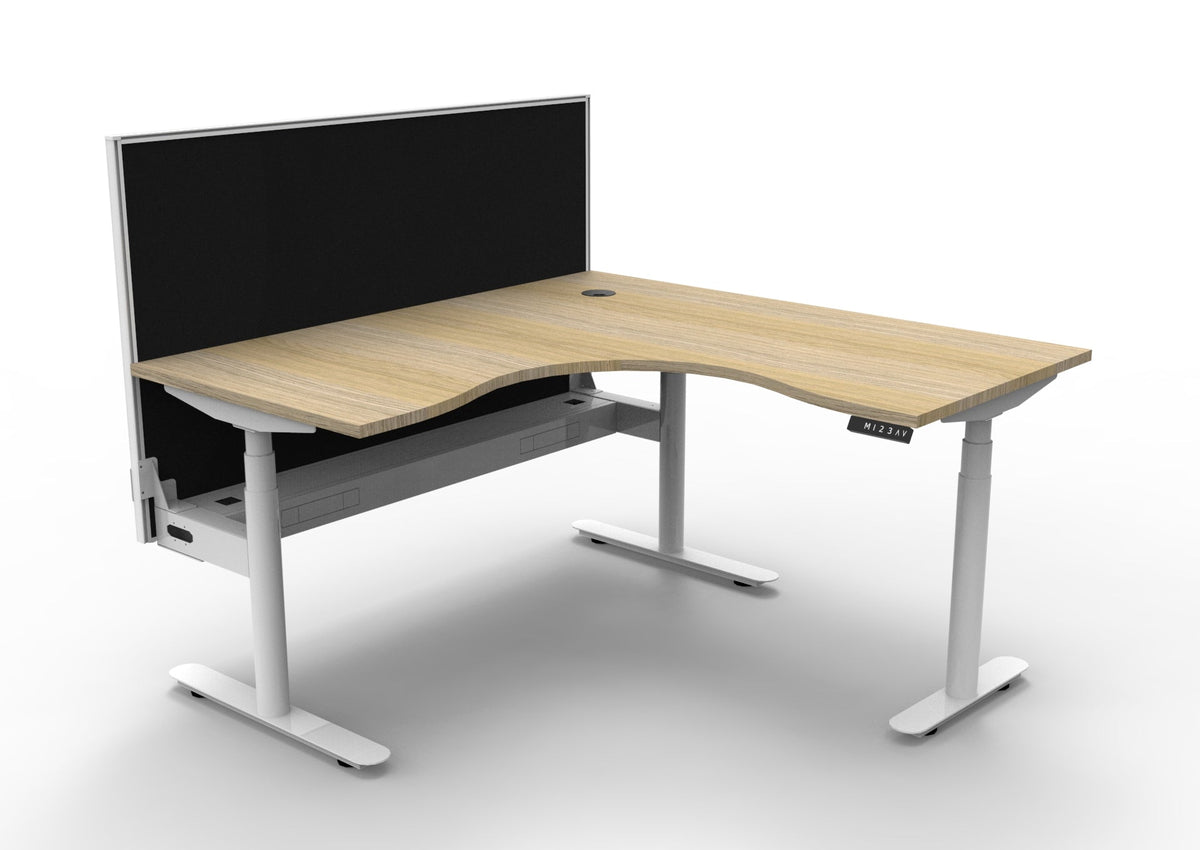 Rapidline Halo Plus Corner Workstation 1500 x 1500 x 750mm with Screen and Cable Tray Natural Oak / White Satin