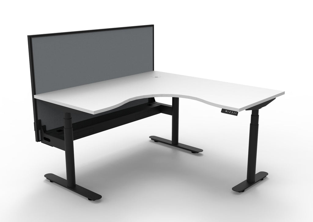 Rapidline Halo Plus Corner Workstation 1500 x 1500 x 750mm with Screen and Cable Tray Natural White / Black Satin
