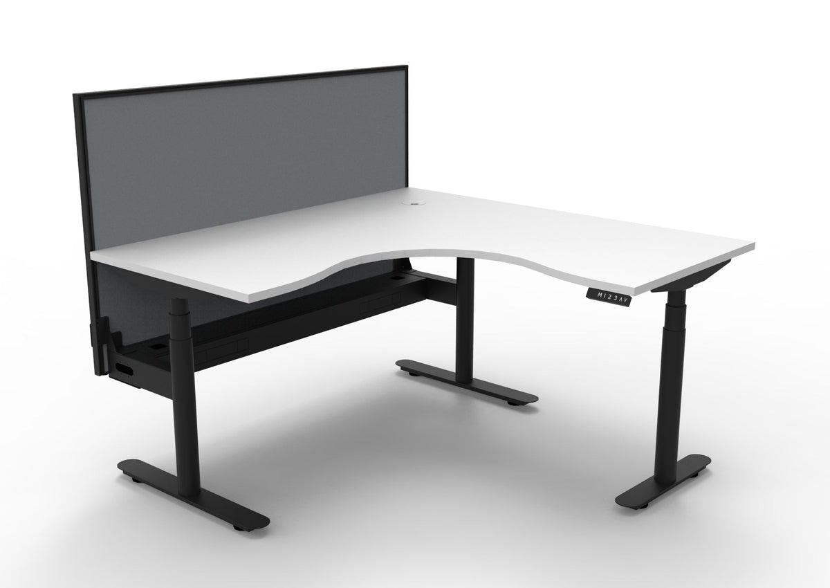 Rapidline Halo Plus Corner Workstation 1500 x 1500 x 750mm with Screen and Cable Tray Natural White / Black Satin