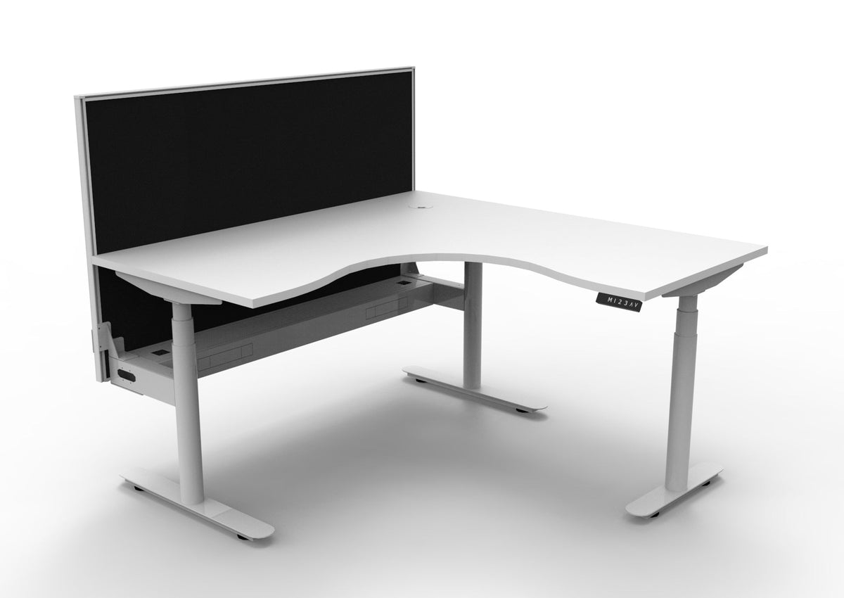 Rapidline Halo Plus Corner Workstation 1500 x 1500 x 750mm with Screen and Cable Tray Natural White / White Satin