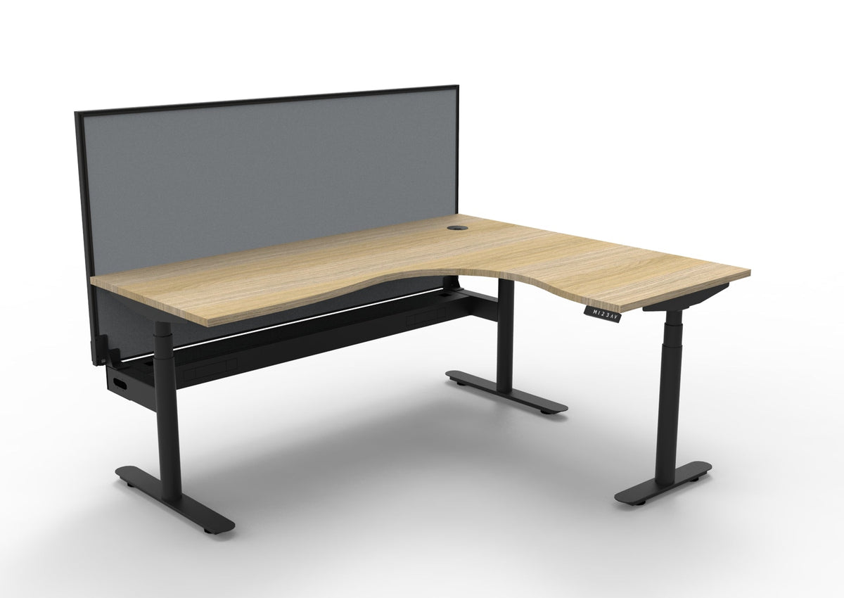 Rapidline Halo Plus Corner Workstation 1800 x 1500 x 750mm with Screen and Cable Tray Natural Oak / Black Satin