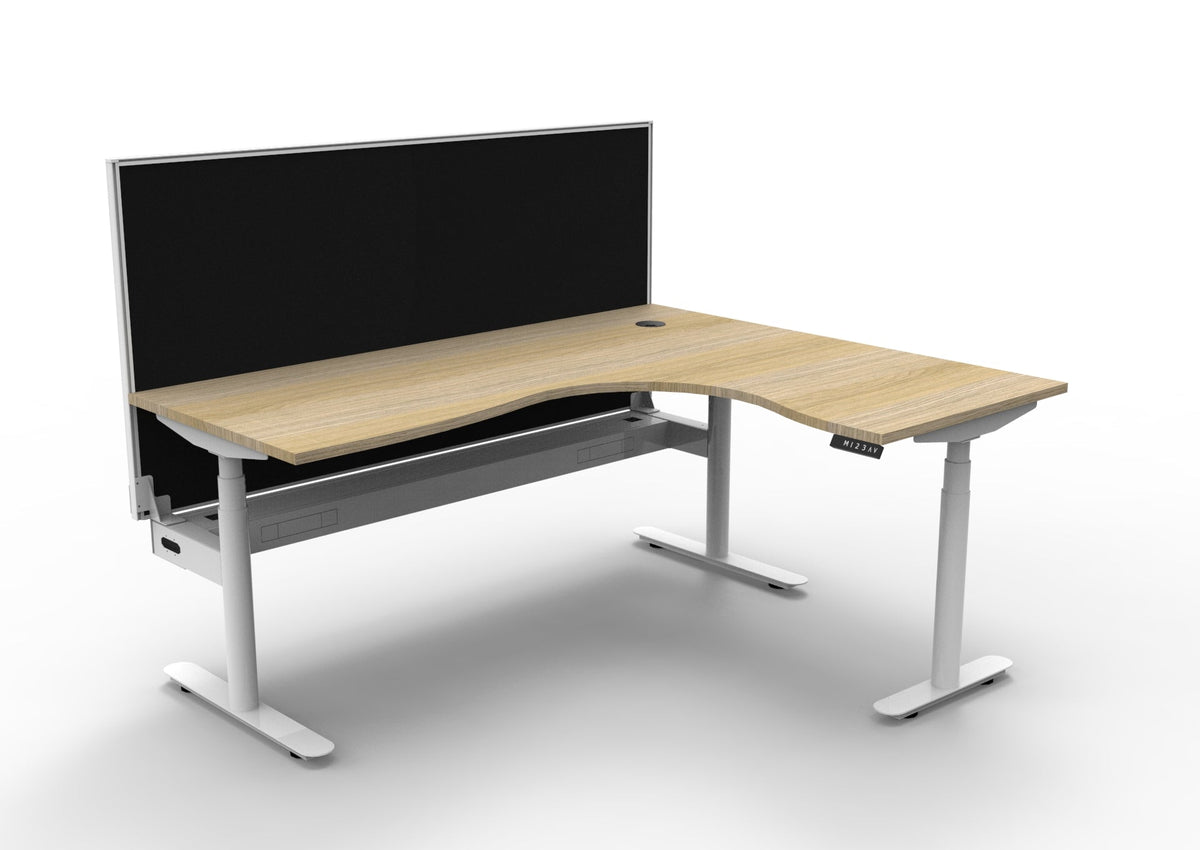 Rapidline Halo Plus Corner Workstation 1800 x 1500 x 750mm with Screen and Cable Tray Natural Oak / White Satin